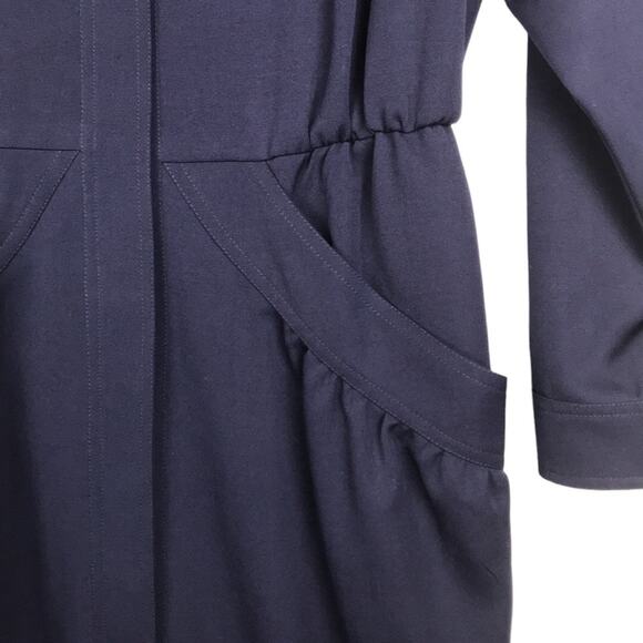 Vintage Rouie Long Sleeve Shirt Dress Button Front Navy Pockets Career Size 8 - Picture 6 of 16